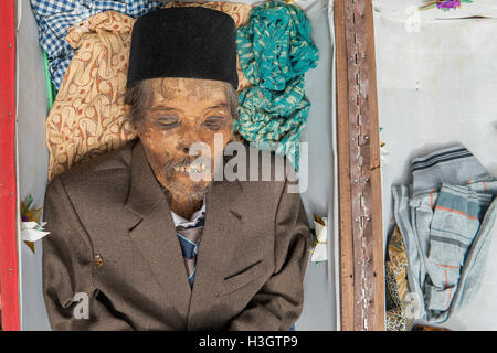 Die Leiche tot von den Hinterbliebenen zu erziehen, reinigen Sie ihre Leichen während Bizzare Ma'Nene Rituale in North Toraja. Stockfoto