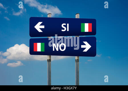 zwei Verkehrsschilder und italienischen Referendum SI (ja) und Nein (Nein) Stockfoto