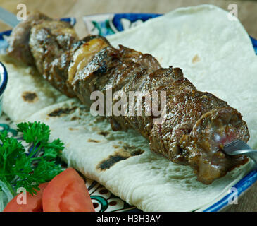 Kaukasische Lamm Kebab hautnah Stockfoto