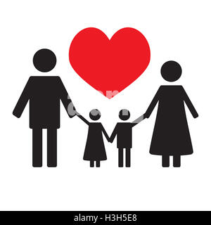 Glückliche Familie Liebe. Silhouette und Kinder Familienliebe. Vektor-illustration Stockfoto