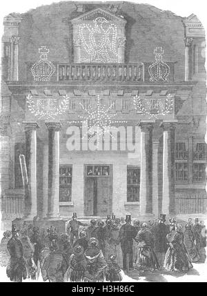 LONDON-Frieden leuchtet französische Botschaft, Albert Tor 1856. Illustrierte London News Stockfoto