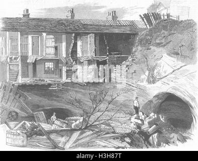 DEVON Herbst Hütten in Sand Höhle, Reigate 1860. Illustrierte London News Stockfoto