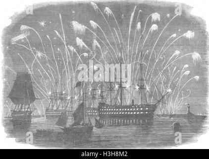 DEVON Krim Peace Celebration beleuchtet 1856 Plymouth-Flotte. Illustrierte London News Stockfoto