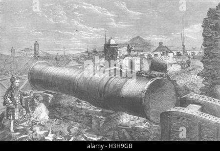 Schottland Mons Meg, Edinburgh Castle 1860. Illustrierte London News Stockfoto