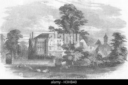 BRYMPTON D'EVERCY Kirche & Herrenhaus, Yeovil, Somt 1856. Illustrierte London News Stockfoto