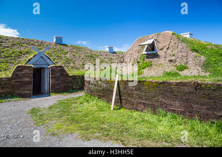 Die l ' Anse Aux Meadows National Historic Site in der Nähe von St. Anthony, Neufundland und Labrador, Kanada. Stockfoto