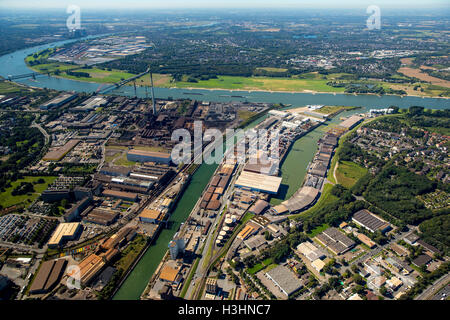 Luftaufnahme, parallel port, Duisburg Hochfeld, Duisburg Hafen Unternehmen, Rhein, Duisburg, Ruhrgebiet, Nordrhein-Westfalen, Stockfoto