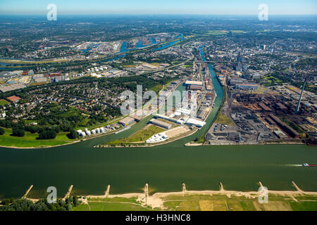 Luftaufnahme, parallel port, Duisburg Hochfeld, Duisburg Hafen Unternehmen, Rhein, Duisburg, Ruhrgebiet, Nordrhein-Westfalen, Stockfoto