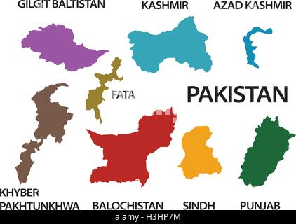 Pakistan-Karte mit allen Staaten und Provinzen Stock Vektor