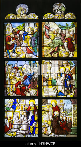 Teil eines Paares des 16. Jahrhunderts Glasfenster aus dem Kloster der Zisterzienser-Abtei Mariawald c30 Meilen aus Köln. Stockfoto