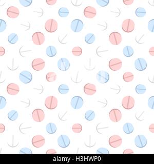 Bunte Runde Pillen auf weiße, nahtlose Muster Stock Vektor
