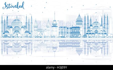 Umriss Istanbul Skyline mit blauen Wahrzeichen und Reflexionen. Vektor-Illustration. Geschäftsreisen und Tourismus-Konzept Stock Vektor