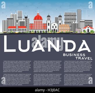 Luanda Skyline mit grauen Gebäude, blauer Himmel und Kopieren. Vector Illustration. Business Travel und Tourismus Konzept Stock Vektor