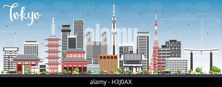 Skyline von Tokio mit grauen Gebäuden und blauer Himmel. Vektor-Illustration. Geschäftsreisen und Tourismus-Konzept Stock Vektor