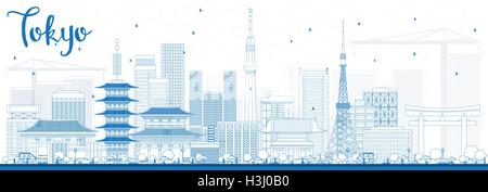 Umriss Tokyo Skyline mit blauen Gebäude. Vektor-Illustration. Geschäftsreisen und Tourismus-Konzept mit moderner Architektur Stock Vektor