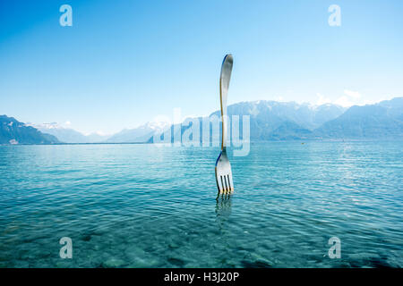 Gabel-Denkmal in Genfersee Stockfoto