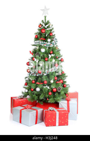 Weihnachtsbaum Geschenke Dekoration isoliert auf weißem Hintergrund Stockfoto