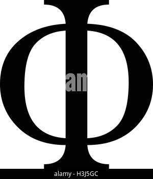 Phi Phi, griechische Buchstaben Symbol Symbol schwarz isoliert Vector Illustration. Stock Vektor