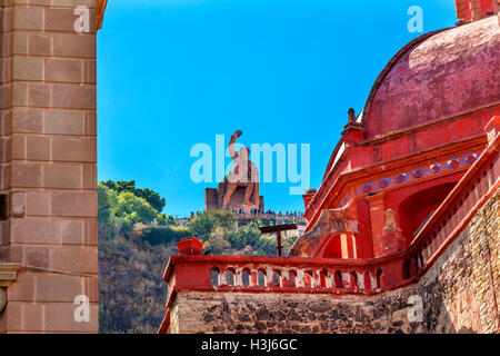 Juarez Theater, Tempel de San Diego, San Diego Kirche, El Pipila Statue Guanajuato Mexiko. Stockfoto