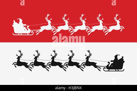 Weihnachtsmann fährt Schlitten von Rentieren gezogen. Frohe Weihnachten-banner Stock Vektor