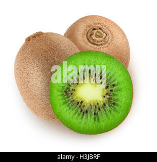 Isolierte Kiwi. Schneiden Sie Kiwi Früchten isoliert auf weißem Hintergrund mit Beschneidungspfad Stockfoto