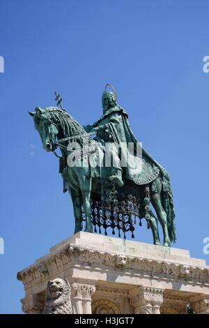 Reiterstatue von Str. Stephen (Szent Istvan Kiraly), Burgviertel, Budapest, Ungarn Stockfoto