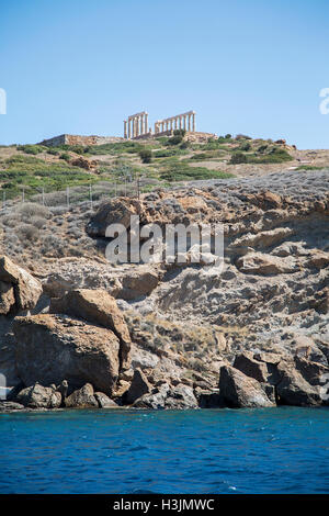 Meerblick am Poseidontempel am Kap Sounion, Griechenland Stockfoto