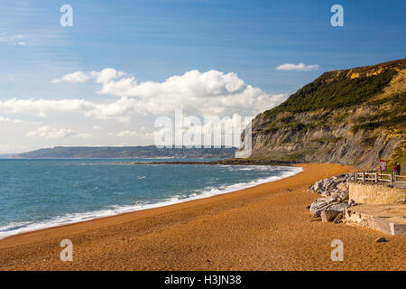 Golden Cap (höchste Klippe an der englischen Südküste) aus einladendsten Strand an der Jurassic Coast, Dorset, England, UK Stockfoto