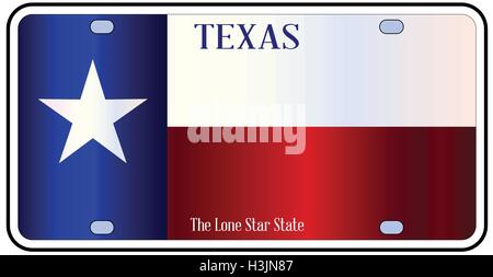 Texas-Kfz-Kennzeichen mit Flagge des Staates in rot, weiß und blau mit Lone Star State Text auf weißem Hintergrund Stock Vektor