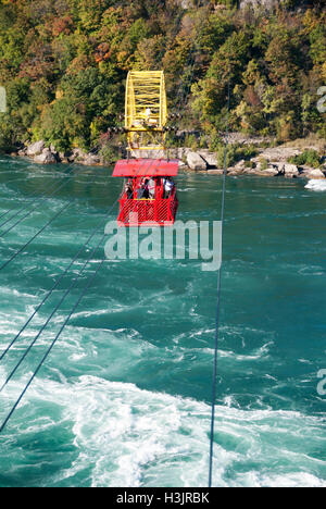 Seit 1916 in Betrieb wird der Niagara Aero Car gesehen über den Niagara River und die Whirlpool Rapids in Niagara Falls, Kanada Stockfoto