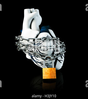 3D Darstellung der Anatomie Lock Menschenherz - isoliert auf schwarz Stockfoto