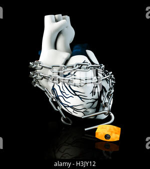 3D Darstellung der Anatomie entsperren Menschenherz - isoliert auf schwarz Stockfoto