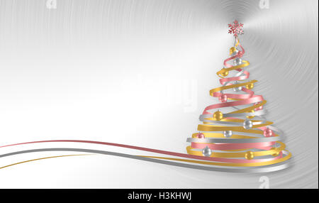 Weihnachtsbaum aus weißen, rosa und gelbe Bänder über Metall Hintergrund. 3D Illustration. Stockfoto