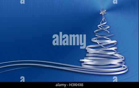 Weihnachtsbaum aus weißen Bänder über blau Metall Hintergrund. 3D Illustration. Stockfoto