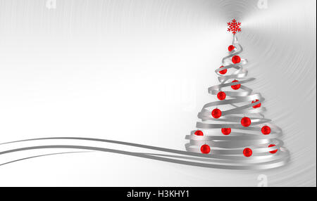 Weihnachtsbaum aus weißen Bänder mit roten Kugeln über Metall Hintergrund. 3D Illustration. Stockfoto