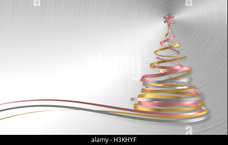 Weihnachtsbaum aus weißen, rosa und gelbe Bänder über Metall Hintergrund. 3D Illustration. Stockfoto