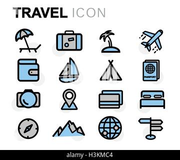 Flache Vektorlinie Reisen Symbole setzen auf weißem Hintergrund Stock Vektor