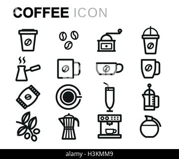 Vektor schwarze Linie Kaffee Symbole setzen auf weißem Hintergrund Stock Vektor