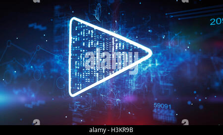 Play-Button-Symbol auf einem modernen Cyber-Hintergrund Stockfoto