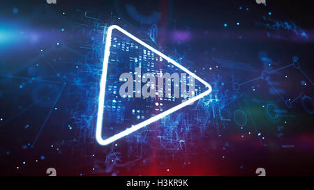 Play-Button-Symbol auf einem Cyber-Hintergrund. Stockfoto