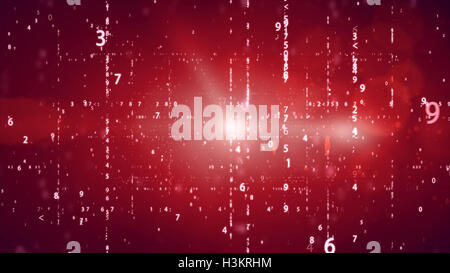 Zufallszahlen code Liste Tabelle Cypher auf rote Bacjground Bildschirm. Stockfoto