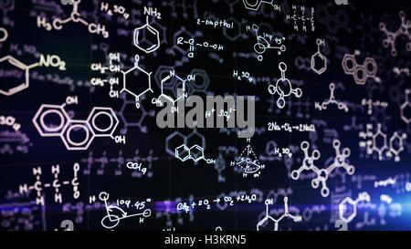 Zurück zur Schule: chemische Formeln geschrieben auf Tafel Hintergrund Stockfoto