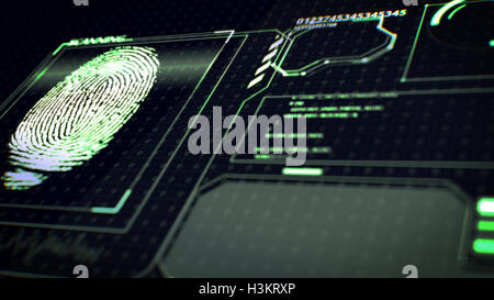 3D Rendering der Fingerabdruck-Scanner, Identifikations-System. Stockfoto