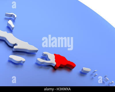 Karte der Dominikanischen Republik auf eleganten Silber 3D-Globus mit blauen Ozeanen. 3D illustration Stockfoto