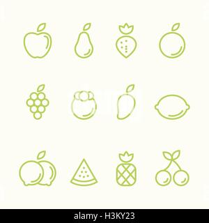 Obst Symbol Set flach Rahmenplanung, isoliert, Vektor-illustration Stock Vektor
