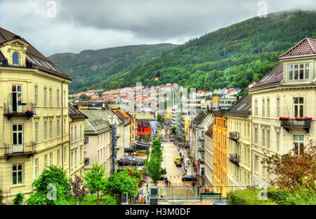 Blick auf Torgallmenningen, der wichtigste Platz Bergen - Norwegen Stockfoto