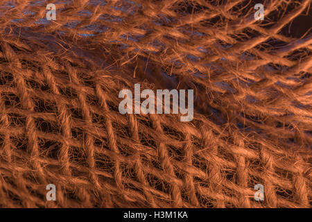Makro - Foto von natürlichen Faser, Jute-sackleinen sacking Material Detail der feinen Fäden. Stockfoto