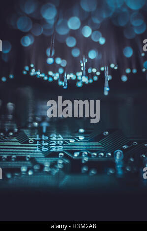 Prozessor, Platte von Chips mit Fiber optic Lichter Stockfoto