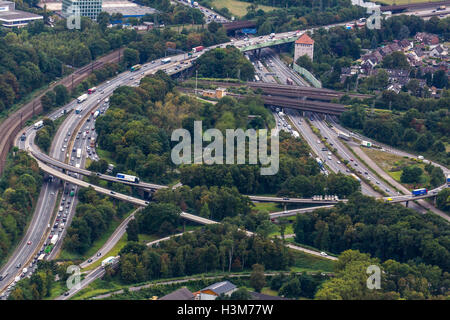 Areal Ansicht Autobahnkreuz Autobahn, Autobahn A3 und A40, Duisburg, Deutschland Stockfoto