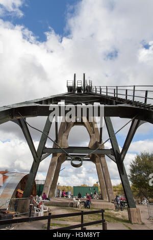 Pleasley Pit ist eine erhaltene Kohle Mine verwinkelten Haus in Derbyshire, Großbritannien Stockfoto